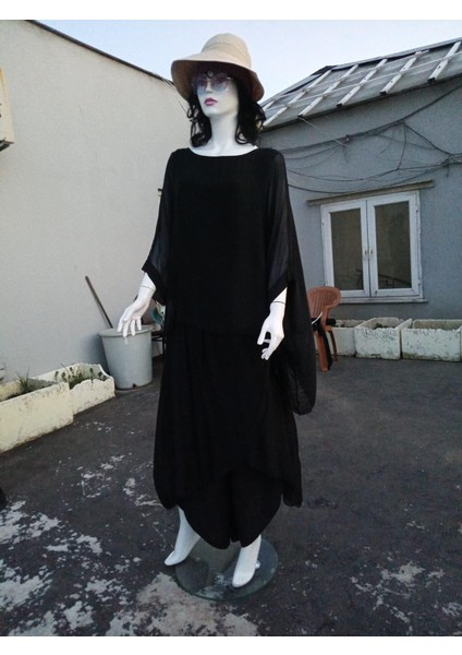 Asimetrik Kapaklı Ipek Şalvar Pantolon - Yarasakolllu Ipek Bluz Takım fiyatları