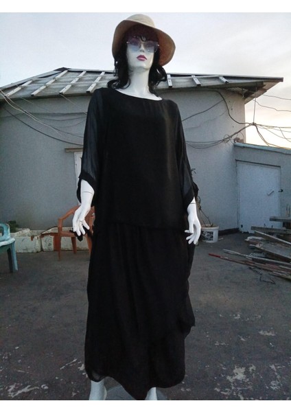 Asimetrik Kapaklı Ipek Şalvar Pantolon - Yarasakolllu Ipek Bluz Takım fırsatları