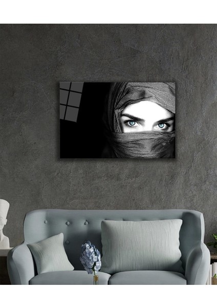 - Peçeli Mavi Gözlü Kadın Cam Tablo Veiled Blue Eyed fiyatları