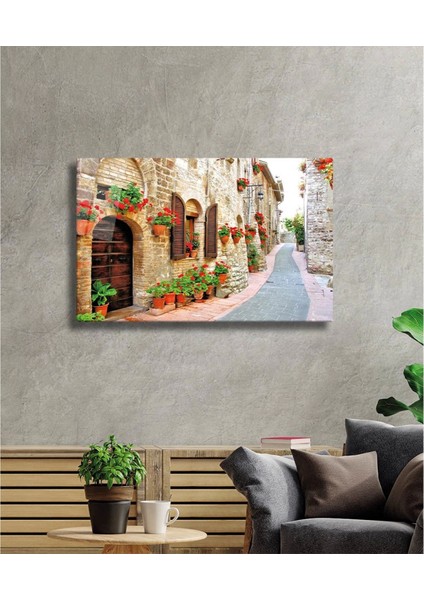- Çiçekli Sokak Cam Tablo Flower Streets