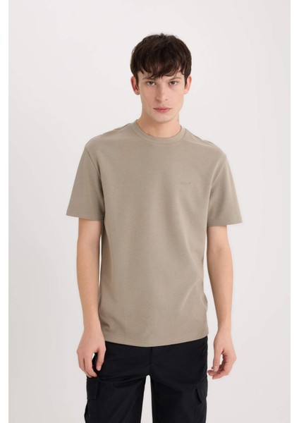 Regular Fit Bisiklet Yaka Ütü Gerektirmeyen Nefes Alabilen Baskılı Kısa Kollu Ağır Kumaş Tişört D5514AX25SP