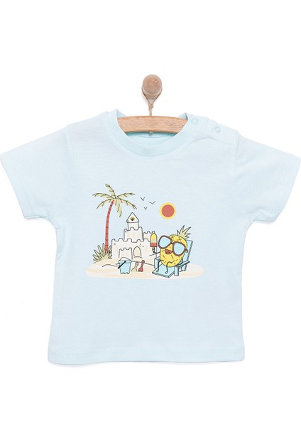Basic Erkek Ananas ve Kumsal Baskılı T-Shirt Erkek Bebek
