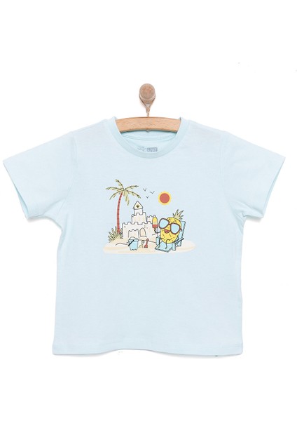 Basic Erkek Ananas ve Kumsal Baskılı T-Shirt Erkek Bebek