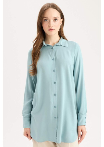 Regular Fit Basic Düz Uzun Kollu Tesettür Gömlek Tunik Z3538AZ25SP
