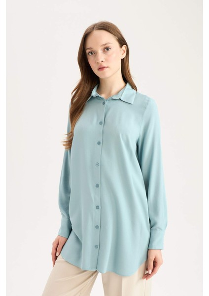 Regular Fit Basic Düz Uzun Kollu Tesettür Gömlek Tunik Z3538AZ25SP fırsatları