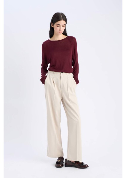 Regular Fit Bisiklet Yaka Basic Düz Bordo Triko Kazak D6281AX25SP
