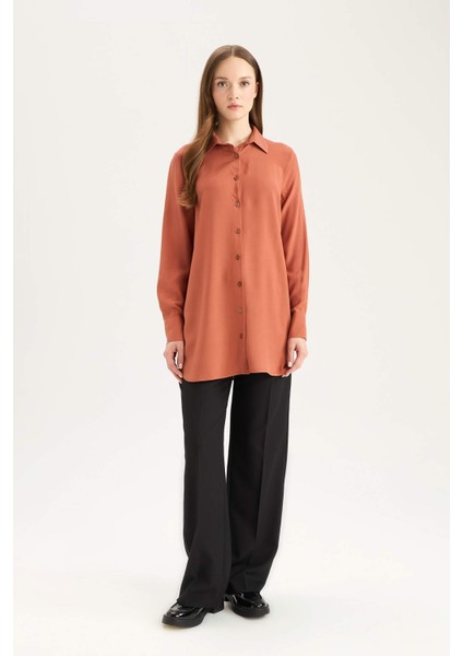 Regular Fit Basic Düz Uzun Kollu Gömlek Tunik Z3538AZ25SP