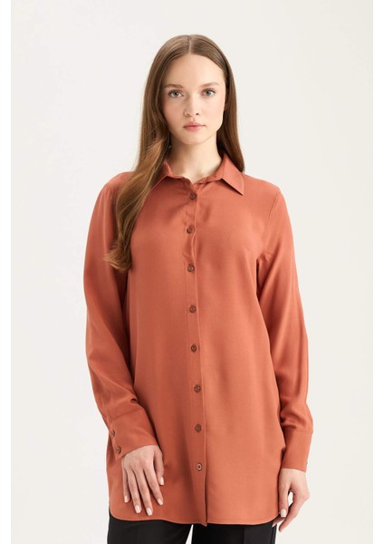 Regular Fit Basic Düz Uzun Kollu Gömlek Tunik Z3538AZ25SP