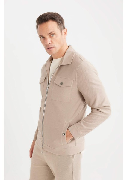 Slim Fit Dar Kesim Polo Yaka Fermuarlı Mevsimlik Baharlık Mont D7533AX25SP fırsatları