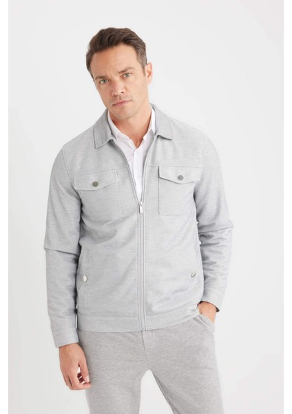 Slim Fit Dar Kesim Polo Yaka Fermuarlı Mevsimlik Baharlık Mont D7533AX25SP
