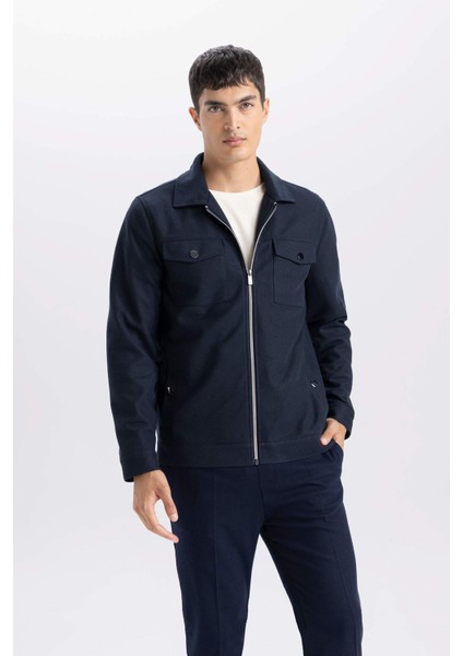 Slim Fit Dar Kesim Polo Yaka Fermuarlı Mevsimlik Baharlık Mont D7533AX25SP
