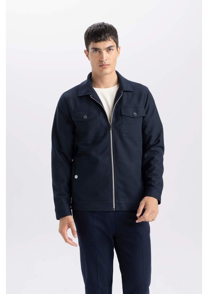 Slim Fit Dar Kesim Polo Yaka Fermuarlı Mevsimlik Baharlık Mont D7533AX25SP