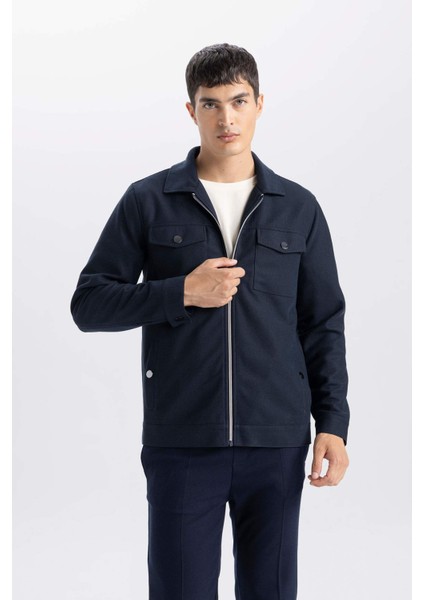 Slim Fit Dar Kesim Polo Yaka Fermuarlı Mevsimlik Baharlık Mont D7533AX25SP