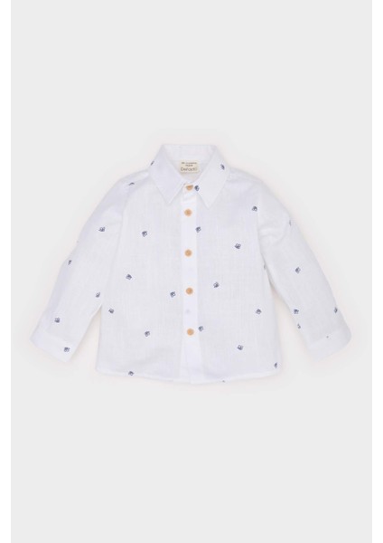 Erkek Bebek Desenli Flamlı Poplin Uzun Kollu Gömlek E2022A525SP