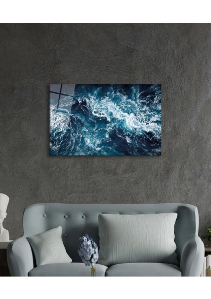 - Mavi Deniz Dalgası Soyut Cam Tablo Ev ve Ofis Duvar Dekoru modelleri