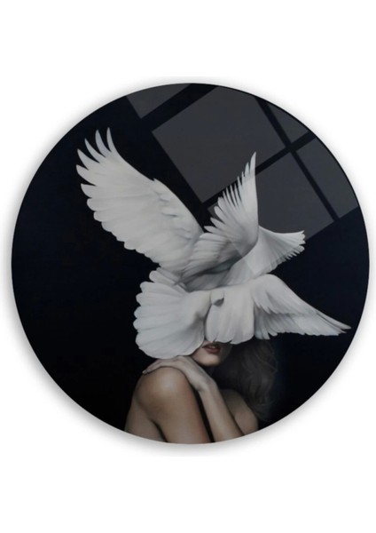 Kadın ve Güvercin Yuvarlak Cam Tablo fiyatları