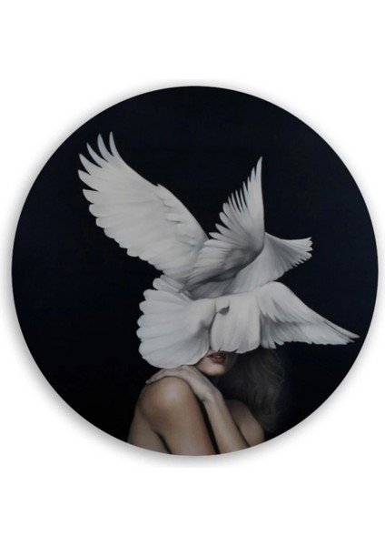 Kadın ve Güvercin Yuvarlak Cam Tablo modelleri