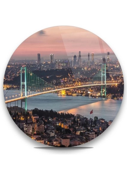 Istanbul Boğaz Köprüsü Yuvarlak Cam Tablo