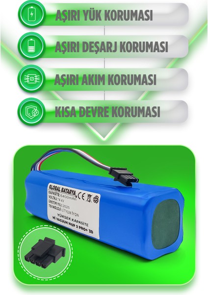 Xiaomi Mi Vacuum Mop 2 Pro Plus 3D Uyumlu Akıllı Robot Süpürge Batarya 14.4V 6400MAH Li-Ion Pil (Yüksek Kapasite))