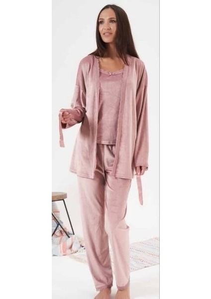 Estiva 24397 Bayan Kadife 3'lü Pijama Takım