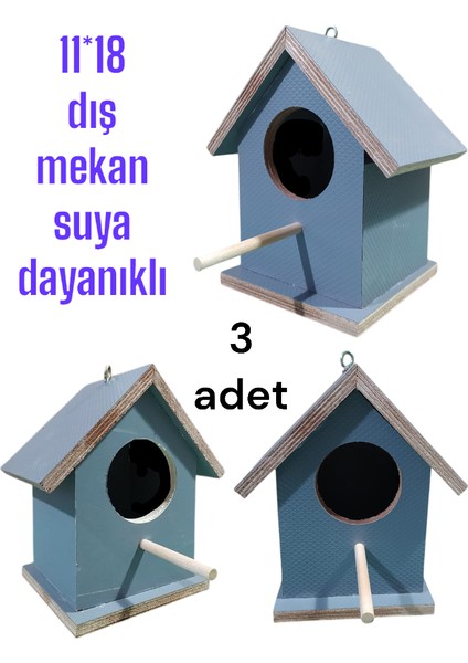 Ahşap Kuş Yuvası Kuş Evi 3 Adet 11x18 cm