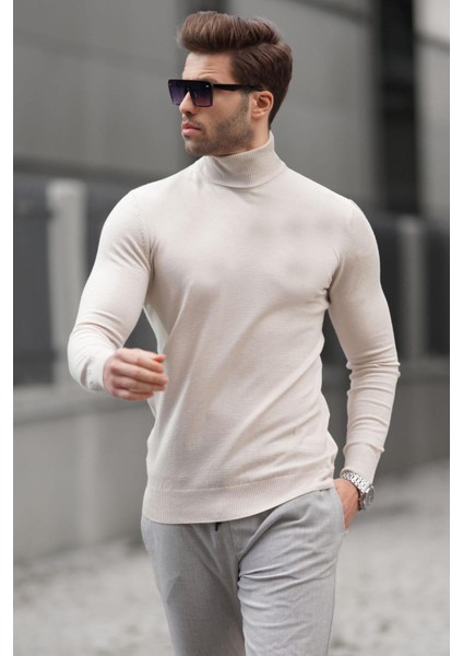 Taş Rengi Balıkçı Yaka Erkek Triko Kazak 6809