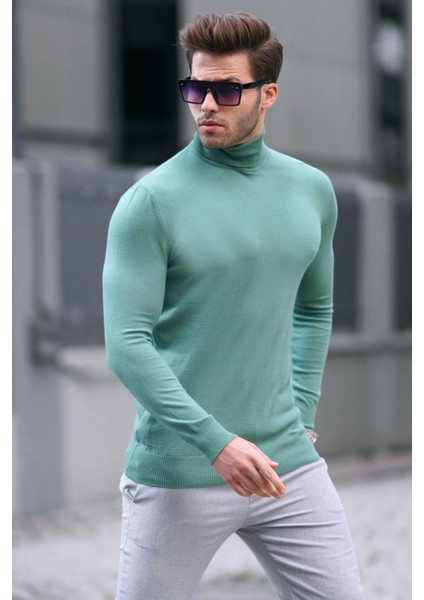 Yeşil Balıkçı Yaka Erkek Triko Kazak 6809