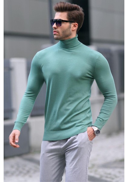 Yeşil Balıkçı Yaka Erkek Triko Kazak 6809 fiyatları