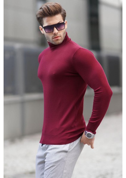 Bordo Balıkçı Yaka Erkek Triko Kazak 6809