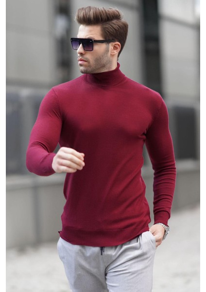 Bordo Balıkçı Yaka Erkek Triko Kazak 6809 fiyatları