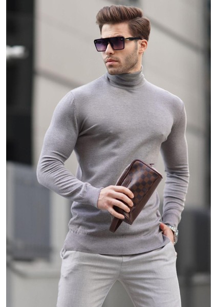 Antrasit Balıkçı Yaka Erkek Triko Kazak 6809