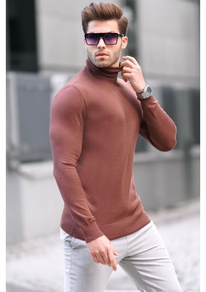 Kahverengi Balıkçı Yaka Erkek Triko Kazak 6809 fiyatları