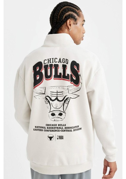 Fit NBA Chicago Bulls Oversize Geniş Kalıp Dik Yaka Fermualı Sweatshirt C9270AX24AU