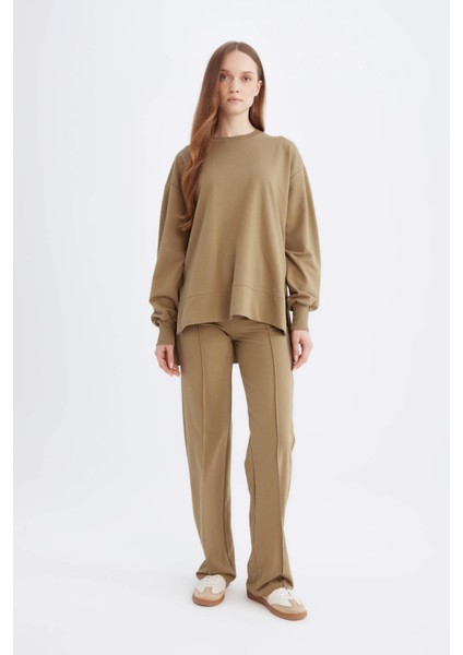 Regular Fit Bisiklet Yaka Basic Düz Sweatshirt Tunik D4800AX24AU fiyatları