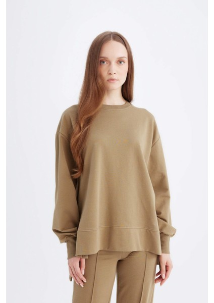 Regular Fit Bisiklet Yaka Basic Düz Sweatshirt Tunik D4800AX24AU fırsatları