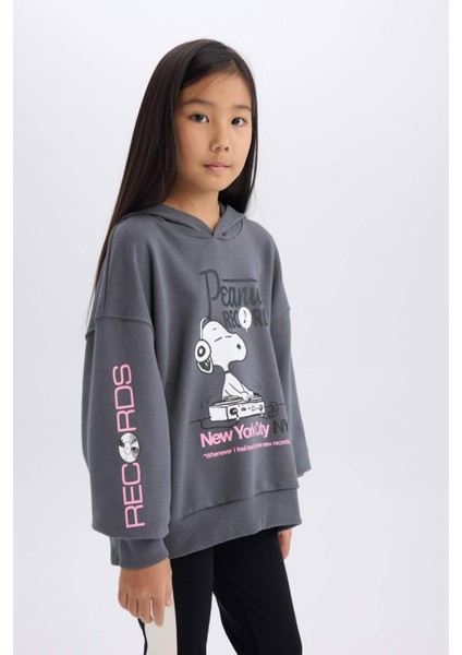 Kız Çocuk Snoopy Oversize Geniş Kalıp Kapüşonlu Sweatshirt D3110A824WN