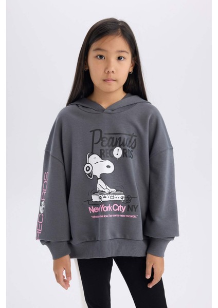 Kız Çocuk Snoopy Oversize Geniş Kalıp Kapüşonlu Sweatshirt D3110A824WN fırsatları