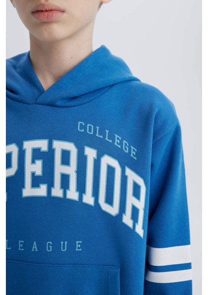Erkek Çocuk 2'li Takım Kalın Kapüşonlu Baskılı Sweatshirt Beli Lastikli Eşofman Altı D3565A824WN fırsatları