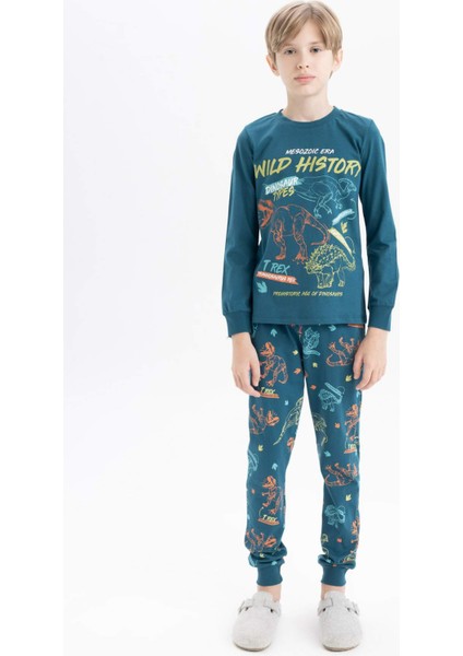Erkek Çocuk Pijama Takımı Bisiklet Yaka Baskılı Uzun Kollu Üst Uzun Alt D2898A824AU