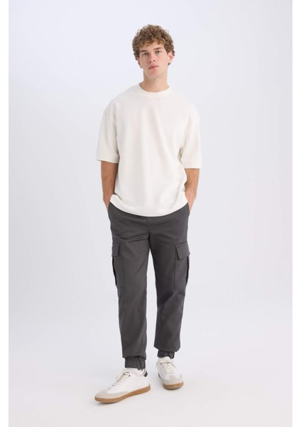 Jogger Pantolon Regular Beli Bağcıklı Dokulu Kargo Cepli E0884AX24WN