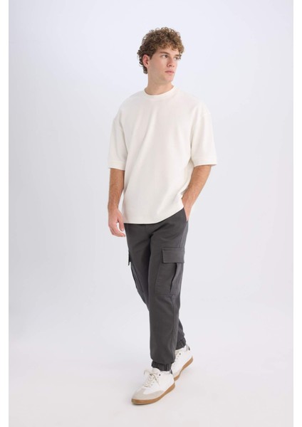 Jogger Pantolon Regular Beli Bağcıklı Dokulu Kargo Cepli E0884AX24WN