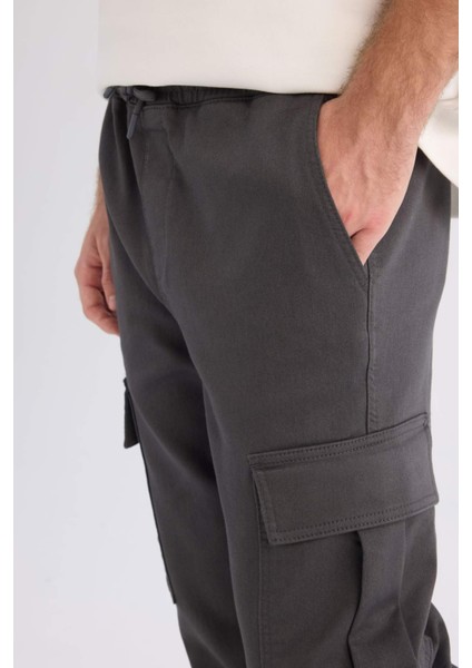 Jogger Pantolon Regular Beli Bağcıklı Dokulu Kargo Cepli E0884AX24WN