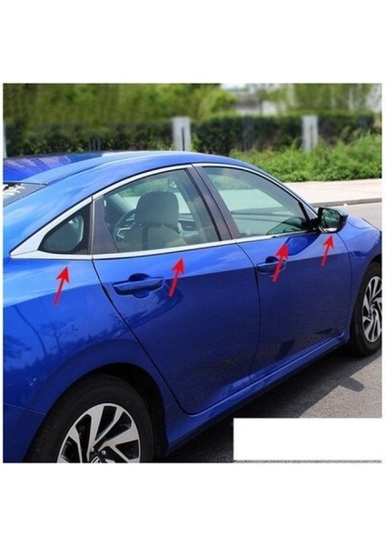 Honda Civic 2016 ve Üzeri Fc5 Kasa Krom Cam Çıtası 8 Parça Paslanmaz Çelik