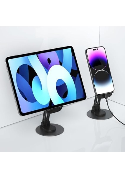 Profesyonel Telefon Tutucu A+ Kalite 360 Derece Ayalarlanabilir Ultra Ince Gerçek Tok Alüminyum Gövde Telefon Tutucu Masaüstü Telefon Stand F17S Siyah (Siyah)