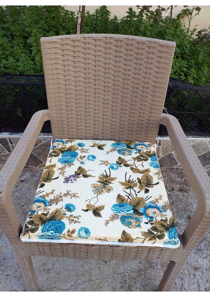1 Adet Rattan Tek Alt Sandalye Minderi, Extra Kalın (Kalınlık 5 cm )-Ingiliz Gülü Mavi