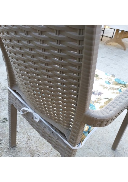 1 Adet Rattan Tek Alt Sandalye Minderi, Extra Kalın (Kalınlık 5 cm )-Ingiliz Gülü Mavi