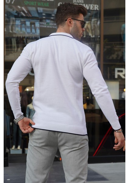 Beyaz Fermuarlı Erkek Triko Kazak 6824 modelleri