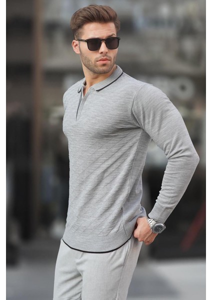 Gri Fermuarlı Erkek Triko Kazak 6824 fiyatları