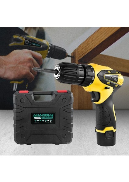 Anadolustrong ANS1038-1 12V Çift Akülü Şarjlı Matkap Li-Ion Bataryalı