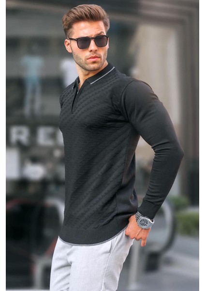 Siyah Fermuarlı Erkek Triko Kazak 6824 fiyatları